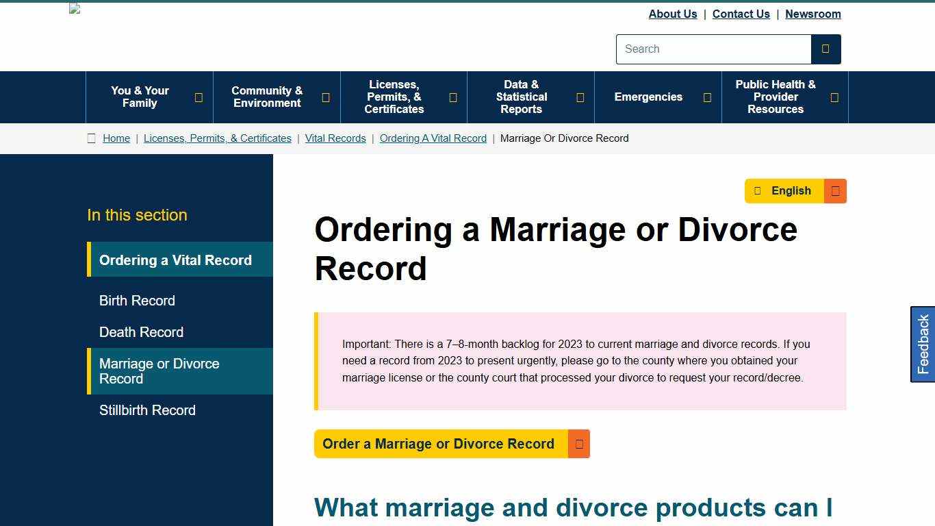 Ordering a Marriage or Divorce Record | Washington State Department of Health