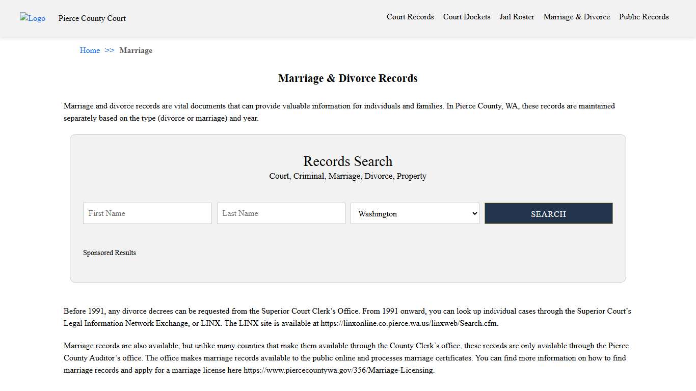 Marriage & Divorce Records | Pierce County Court